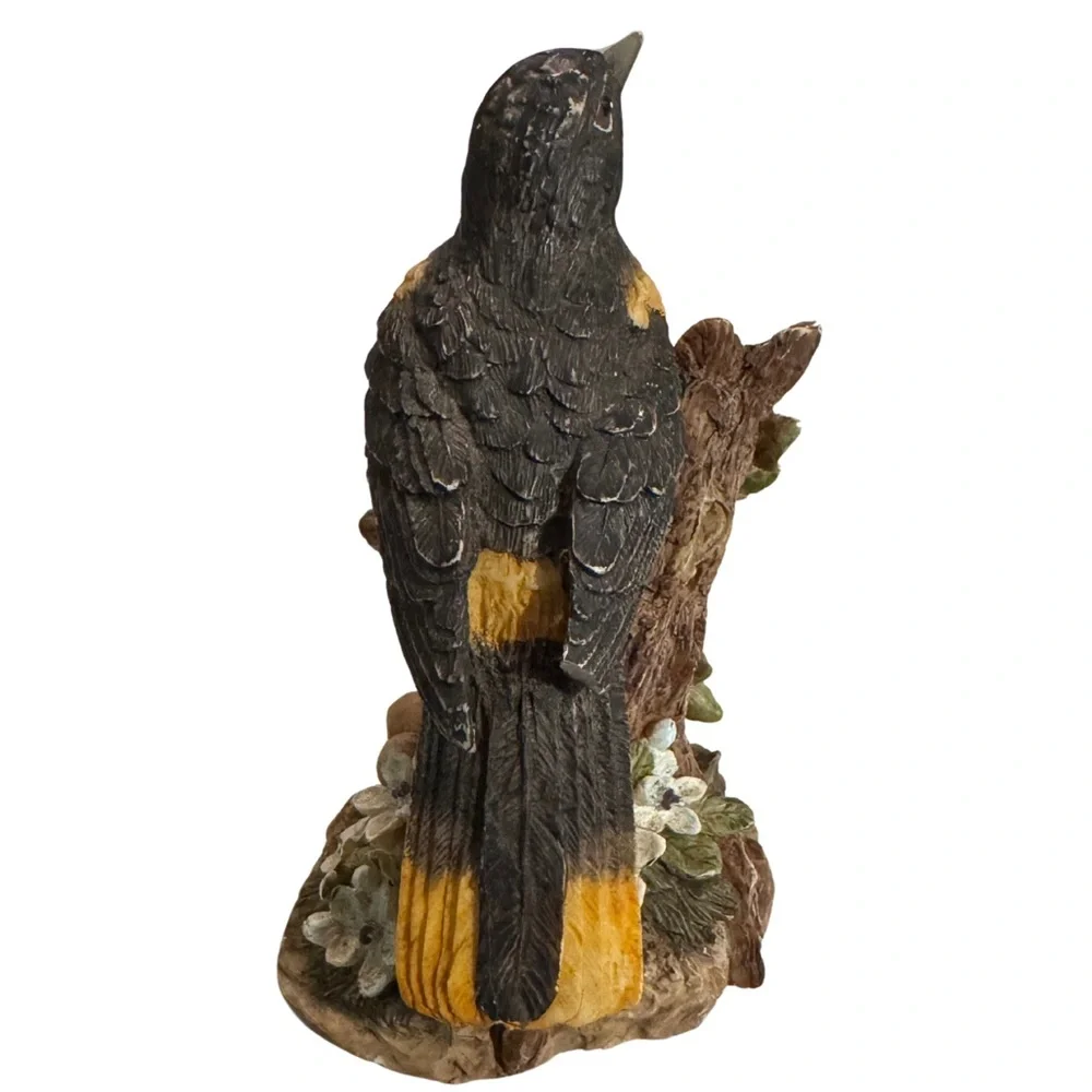 Cottagecore Bird Figurine Vintage Style Black & Gold Songbird Nature Decor